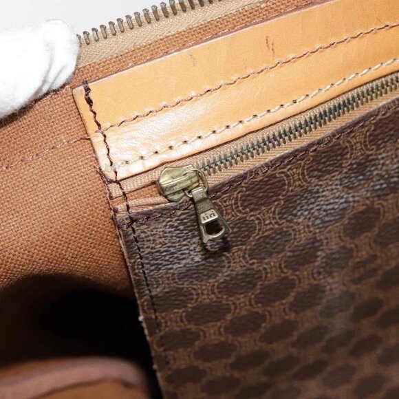 CELINE Macadam Canvas Boston Bag PVC Leather Brown Auth - Picture 14 of 16